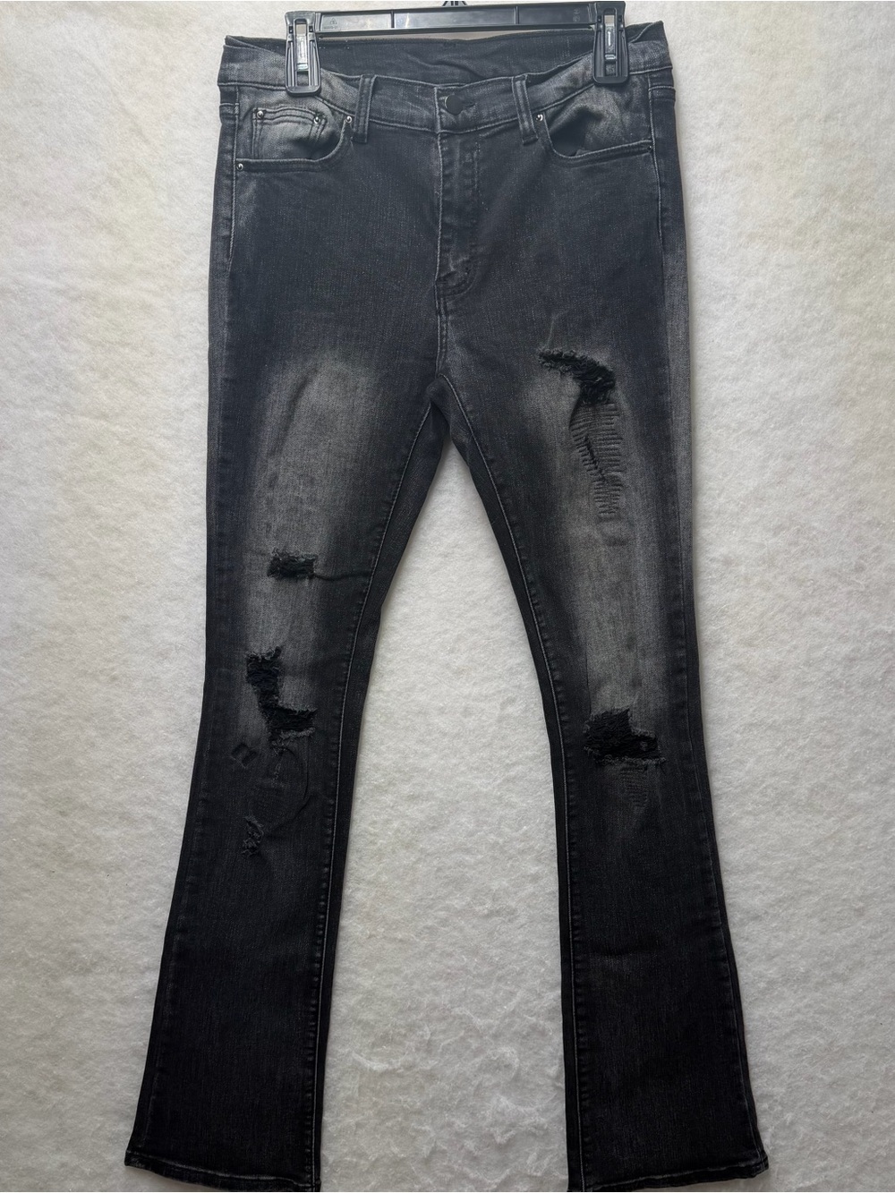 MNML X635 Men's Distressed Flare Denim Jeans Black Ripped Size 31 Stretch